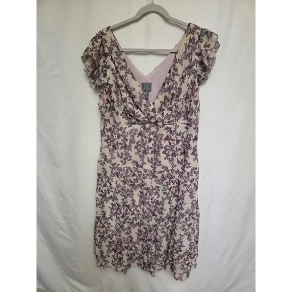 Rabbit‎ Rabbit Rabbit Women Purple Floral Flutter Sleeve V-Neck Dress 16W Plus - Picture 2 of 5